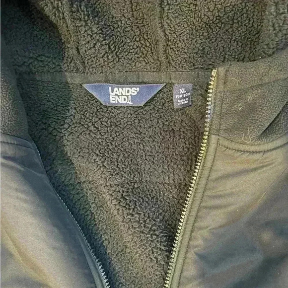 Lands' End Fleece Jacket  Zip Up Hooded Long Sleeves Pocket Black Womens Size XL - Picture 6 of 7